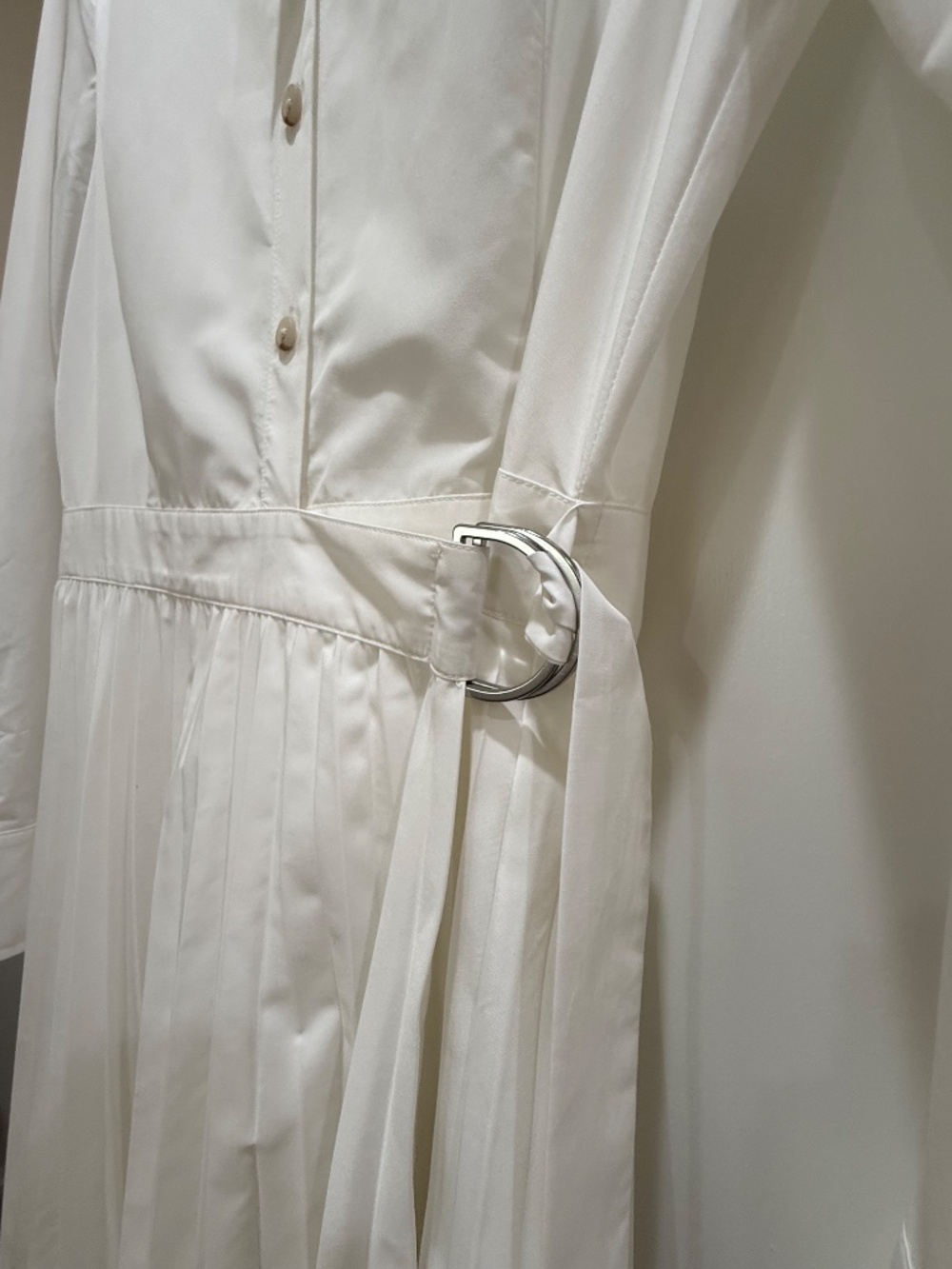 Anthropologie Maeve White Pleated Poplin Stretch Long Sleeves Dress Size 10 - Picture 3 of 8